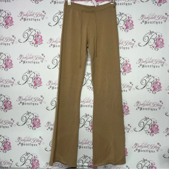 I.AM.GIA pants tan taupe brown caramel ribbed  stretchy thick knit lounge style - Picture 8 of 8